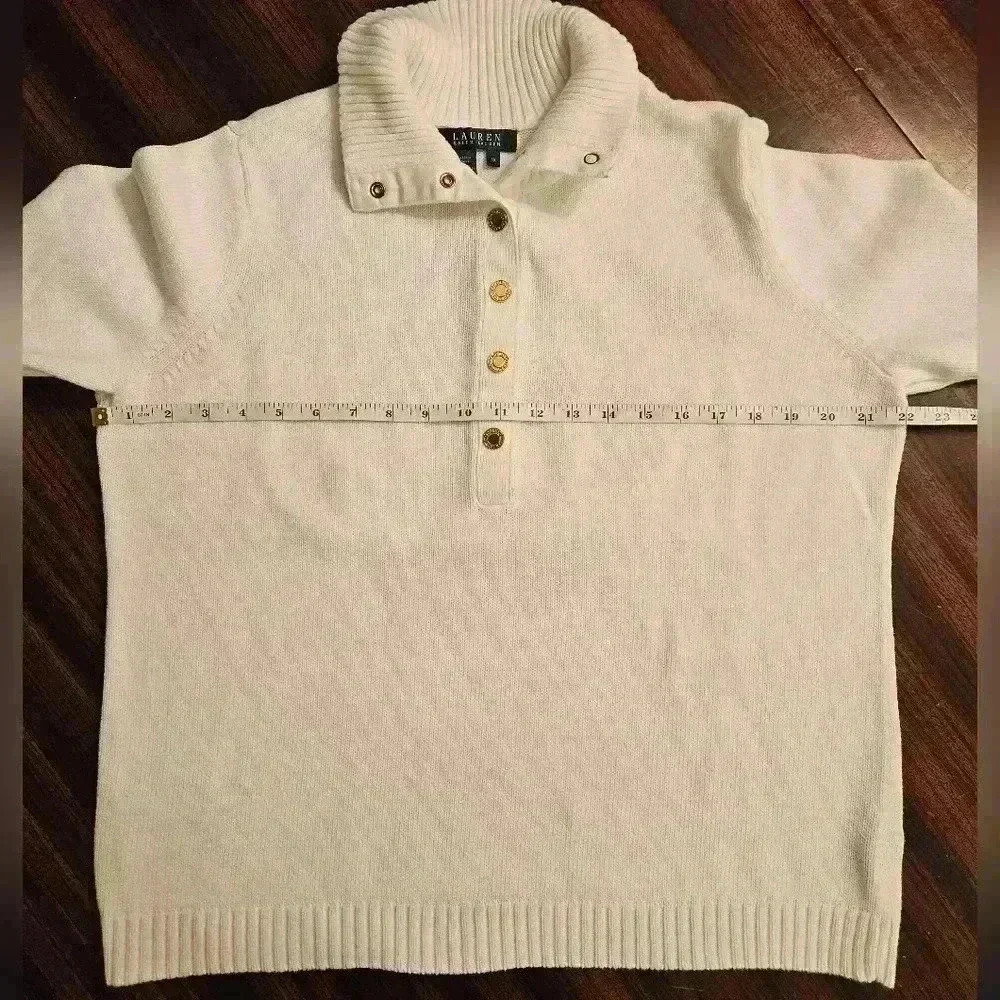 Lauren Ralph Lauren White Cotton Cropped Polo Knit Sweater Plus Womens 1X EUC - Picture 10 of 15